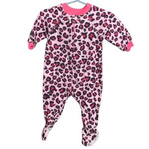 Children’s Place Pink Leopard Print Fleece Zip Up Footie Pajamas - Size 6-9 mon